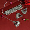 Silver Color Choker Oxidised Mirror Necklace Set (GSN1779SLV)