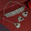 Silver Color Choker Oxidised Mirror Necklace Set (GSN1783SLV)
