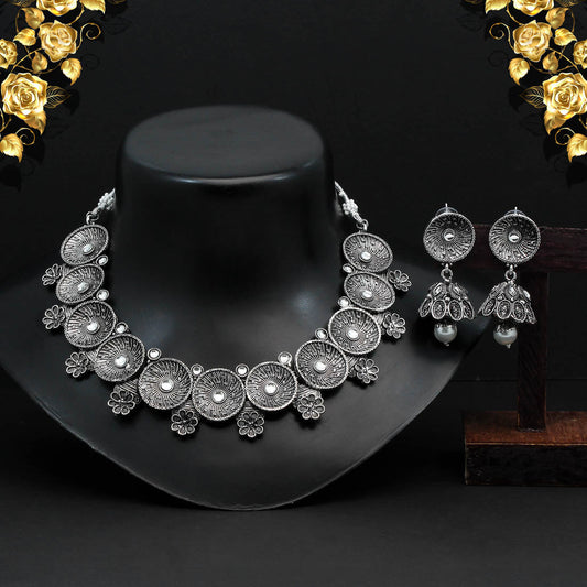 Silver Color Oxidised Necklace Set (GSN1817SLV)