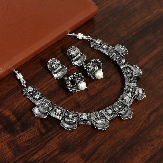 Silver Color Oxidised Necklace Set (GSN1832SLV)