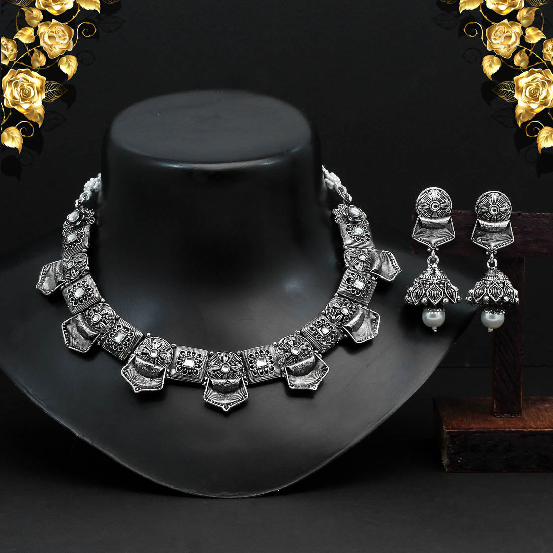 Silver Color Oxidised Necklace Set (GSN1832SLV)