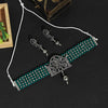 Green Color Choker Oxidised Temple Necklace Set (GSN1843GRN)