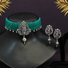 Green Color Choker Oxidised Temple Necklace Set (GSN1844GRN)