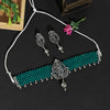 Green Color Choker Oxidised Temple Necklace Set (GSN1844GRN)