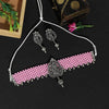 Pink Color Choker Oxidised Temple Necklace Set (GSN1844PNK)