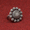 Floral Design Silver Color Oxidised Ring (GSR241SLV)