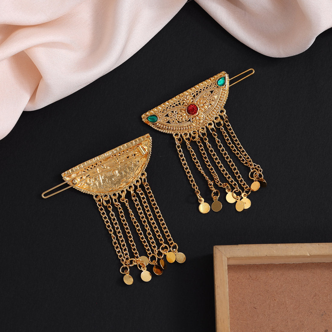 Maroon & Green Color 6 Pieces Gold Plated Hair Pin (HRPCMB221)