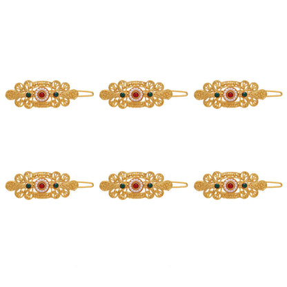 Maroon & Green Color 6 Pieces Gold Plated Hair Pin (HRPCMB224)
