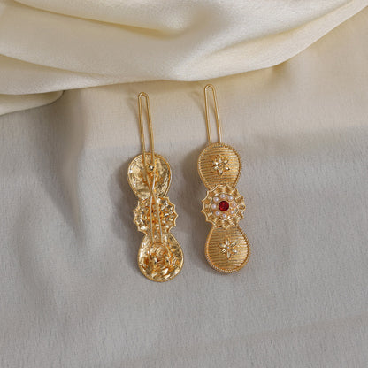 Maroon Color 5 Pieces Gold Plated Hair Pin (HRPCMB229)