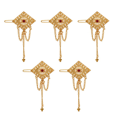 Gold Color 5 Pieces Gold Plated Hair Pin (HRPCMB234)