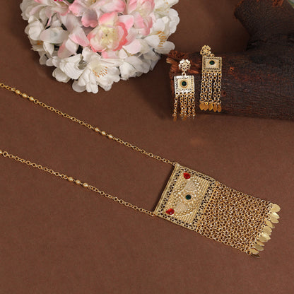 Red & Green Color Gold Plated Necklace Set (KBSN1161REDGRN)