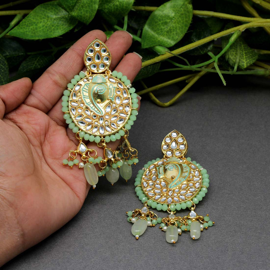 Mint Green Kundan Earrings/tayani/sabyasachi Inspired Statement Pachi  Kundan/indian/pakistani Bridal Kundan Chandbalis/ Mint Green Earrings - Etsy