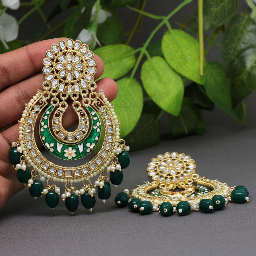 Buy Shoshaa Sea Green Gold Plated Kundan Earrings Online