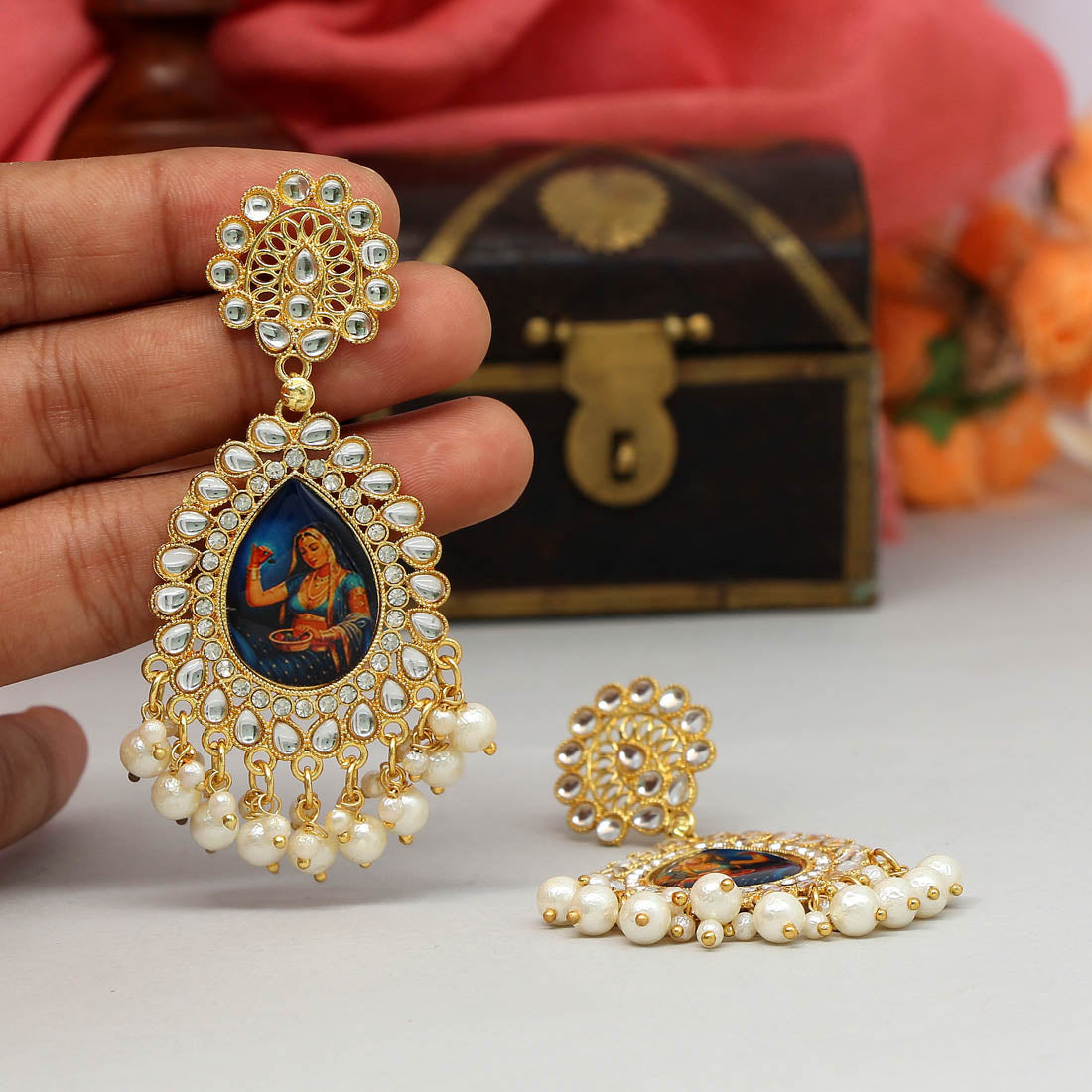 Multi Color Kundan Kundan Earrings (KDE392MLT)