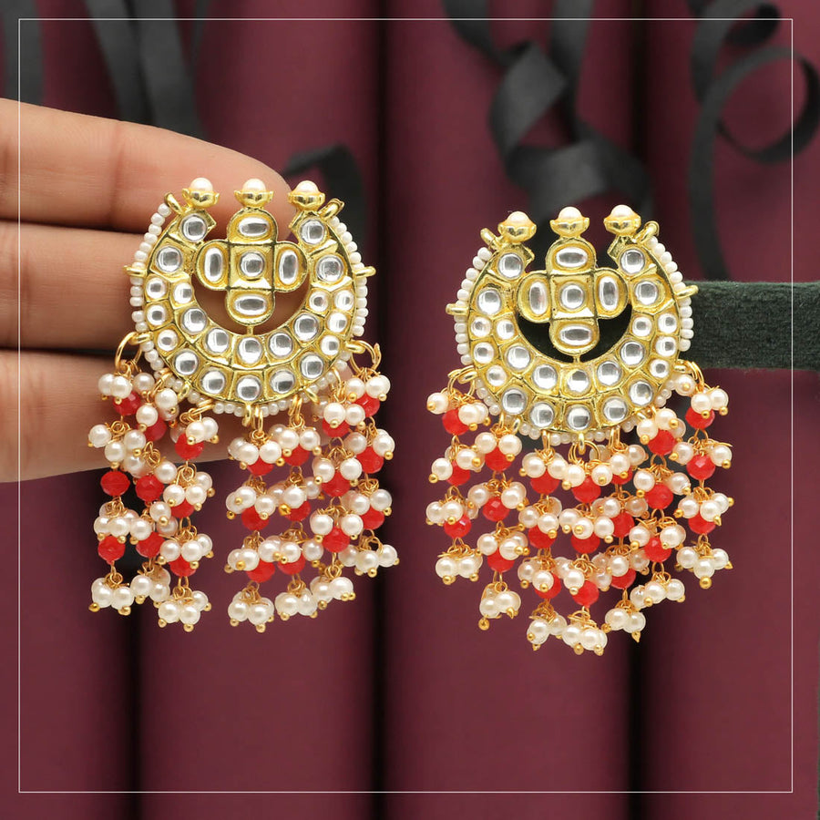 Red kundan sale earrings