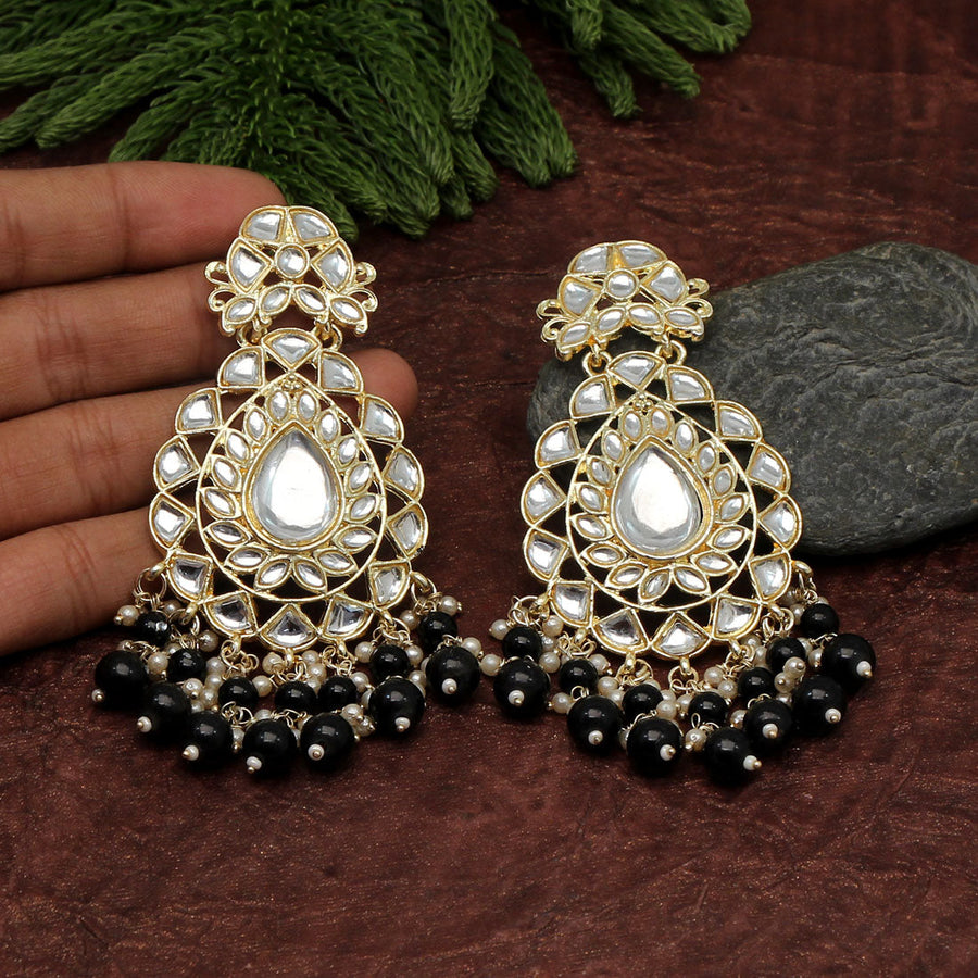 Beautiful Black Traditional Stylish Kundan Earrings / Jhumka For Girls /  Women ( Pack of 1 Pair ) With Box.