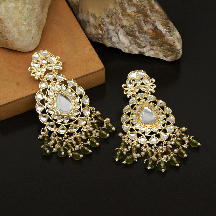 Elegant Gold Plated Emerald Green Kundan Earring – Abdesignsjewellery