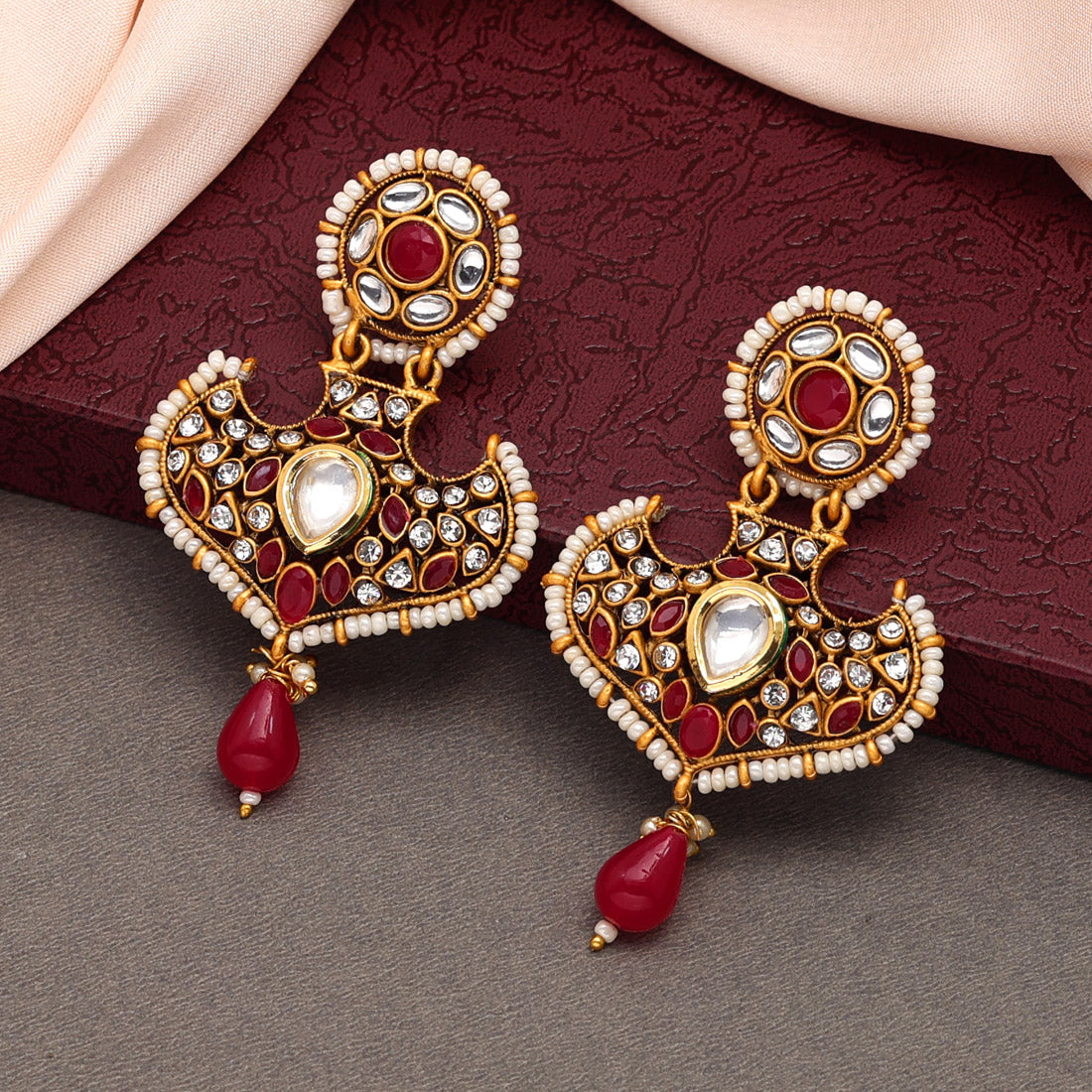 Rani Color Kundan Earrings (KDE696RNI)
