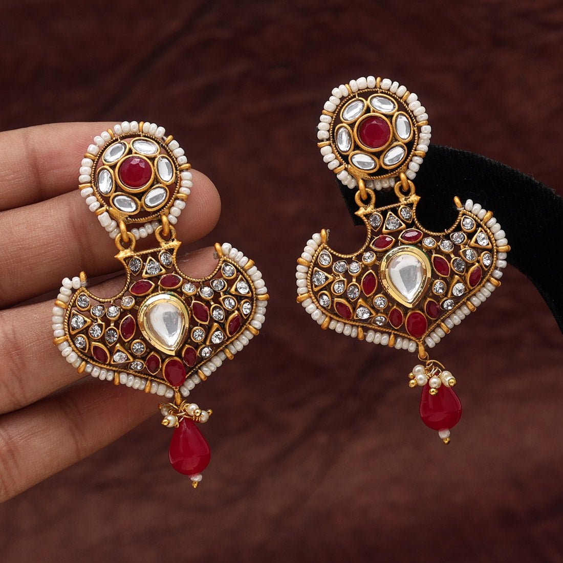 Rani Color Kundan Earrings (KDE696RNI)