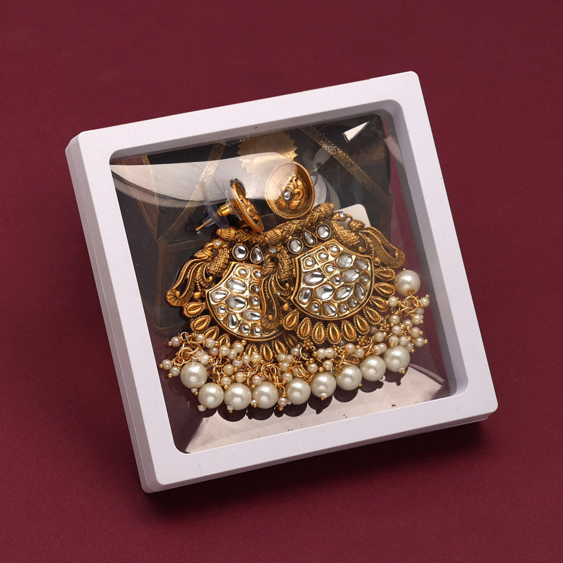 White Color Kundan Earrings (KDE698WHT)