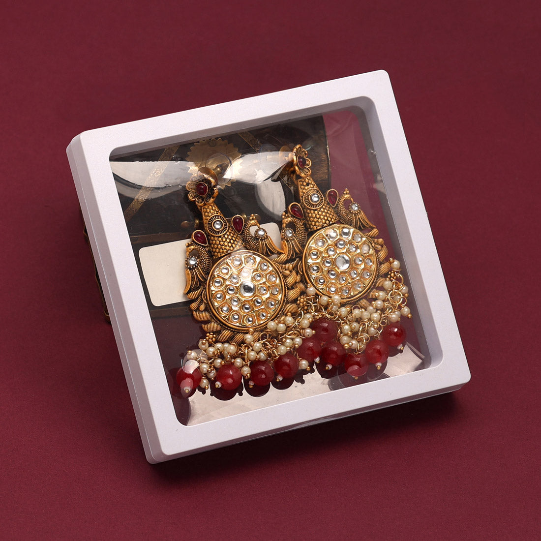 Maroon Color Kundan Earrings (KDE700MRN)