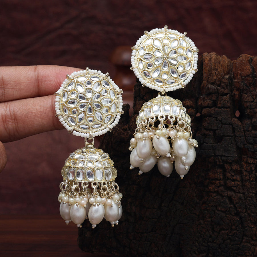 Buy Fida Gold Toned And White Heavy Handcrafted Circular Drop Earrings  Online