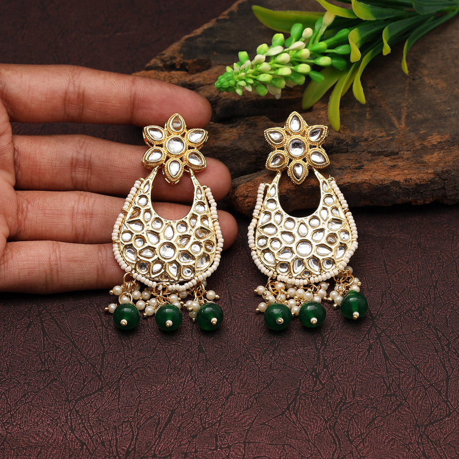 Buy Pink And Green Kundan Earrings by NAMASYA at Ogaan Online Shopping Site