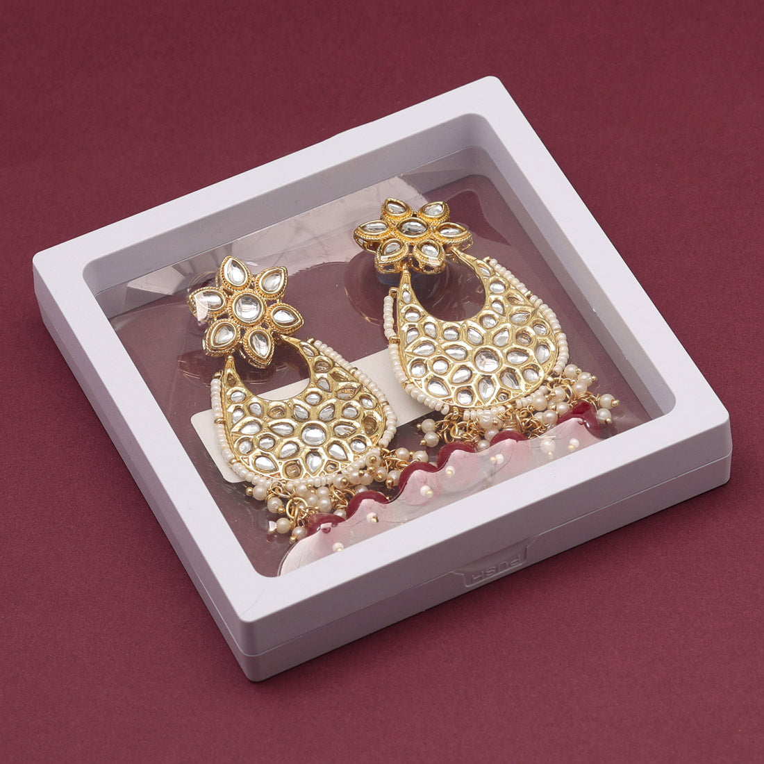 Maroon Color Kundan Earrings (KDE779MRN)