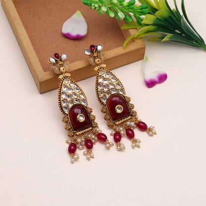 Maroon Color Kundan Earrings (KDE784MRN)