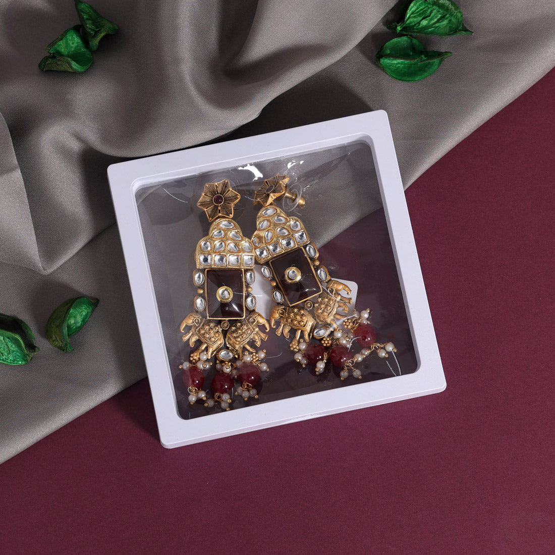 Maroon Color Kundan Earrings (KDE786MRN)