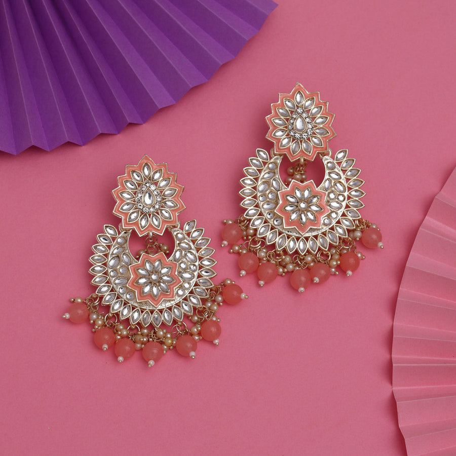 Peach Pearl Meenakari Earring | FashionCrab.com