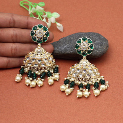 Green Color Kundan Earrings (KDE853GRN)