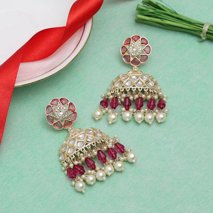 Magenta Color Kundan Earrings (KDE853MNT)