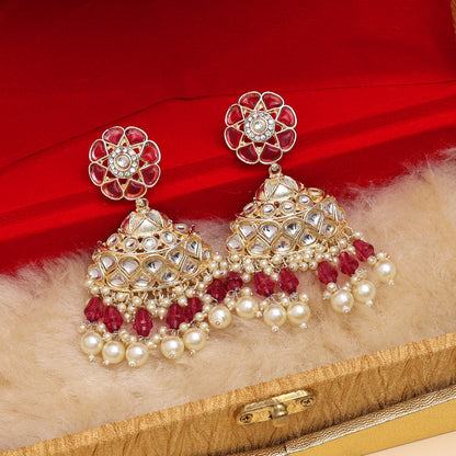 Magenta Color Kundan Earrings (KDE853MNT)