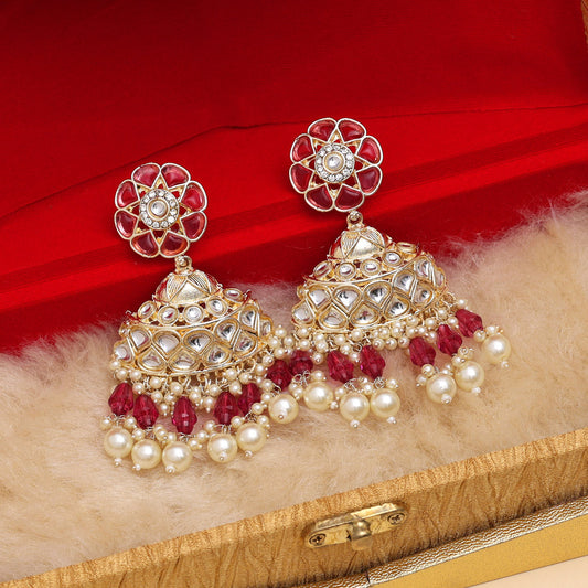 Magenta Color Kundan Earrings (KDE853MNT)