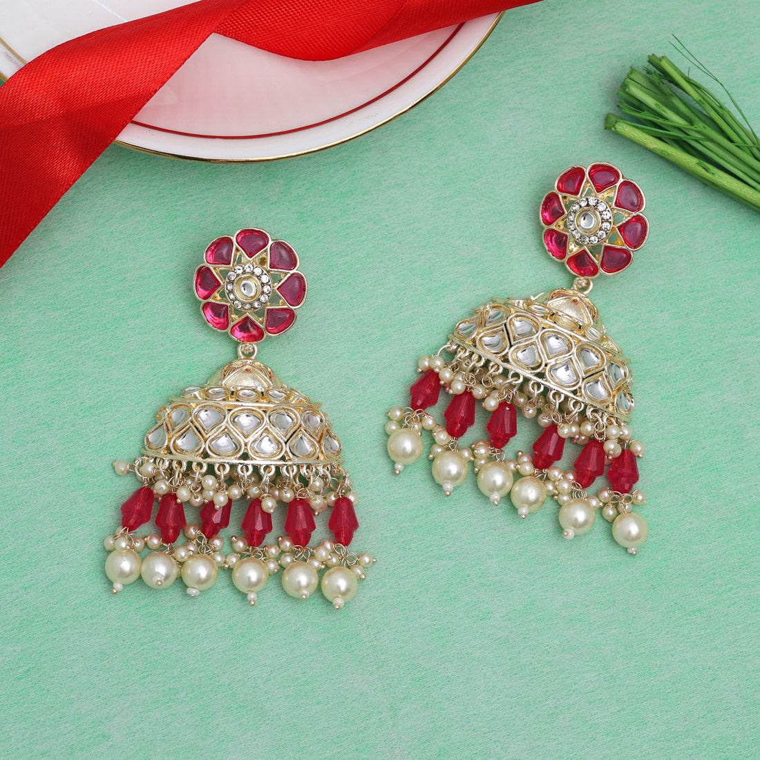 Rani Color Kundan Earrings (KDE853RNI)