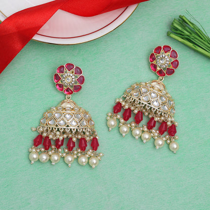 Rani Color Kundan Earrings (KDE853RNI)