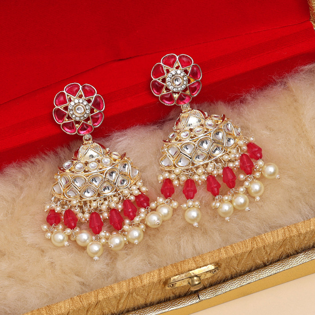 Rani Color Kundan Earrings (KDE853RNI)