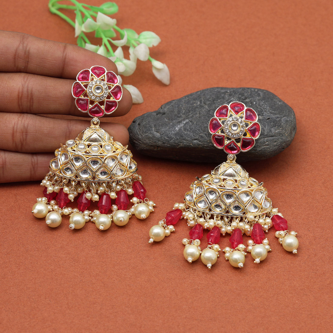 Rani Color Kundan Earrings (KDE853RNI)