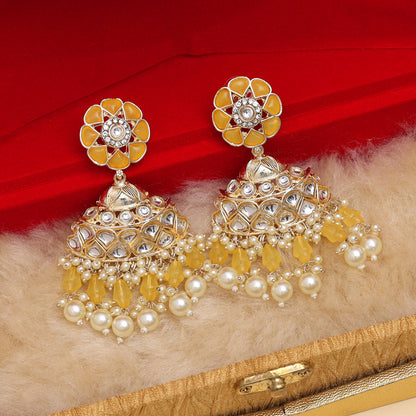 Yellow Color Kundan Earrings (KDE853YLW)