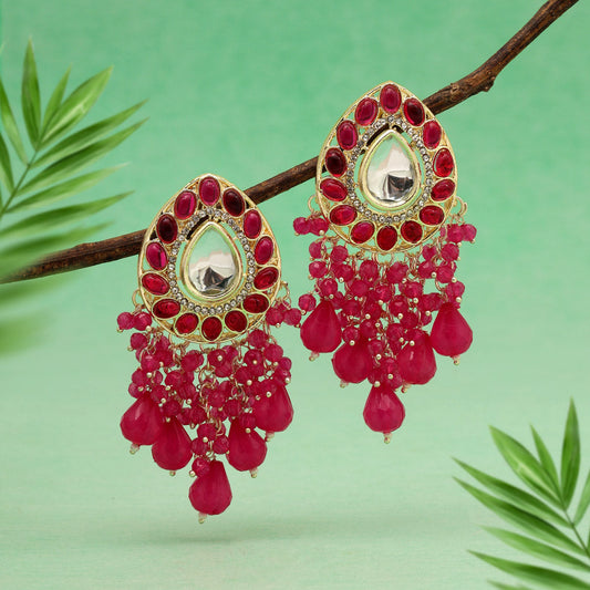 Rani Color Kundan Earrings (KDE857RNI)