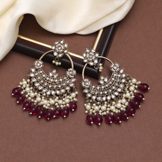 Magenta Traditional Stone Studded Oxidised Earrings 507JW05