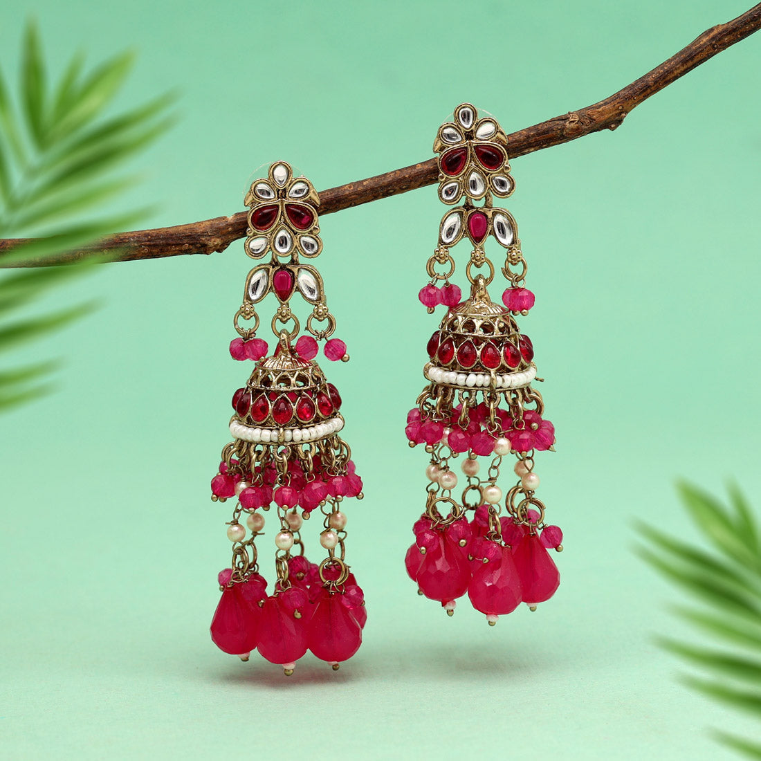 Rani Color Kundan Earrings (KDE864RNI)