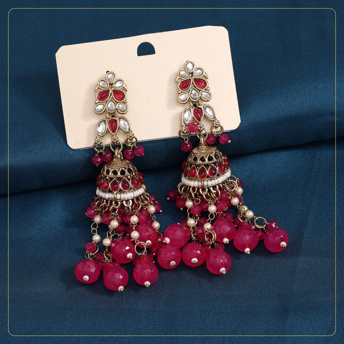 Rani Color Kundan Earrings (KDE864RNI)