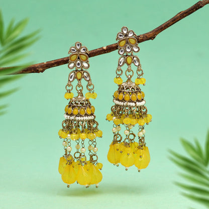 Yellow Color Kundan Earrings (KDE864YLW)