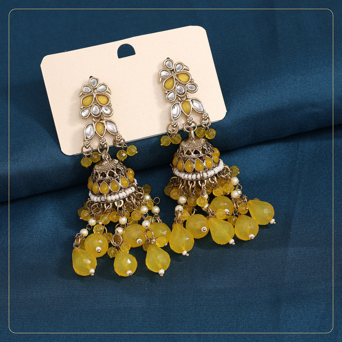 Yellow Color Kundan Earrings (KDE864YLW)