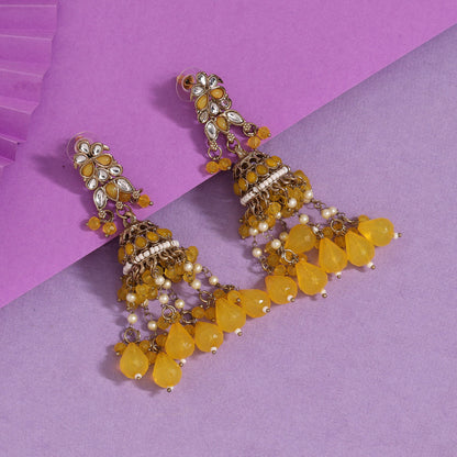 Yellow Color Kundan Earrings (KDE864YLW)