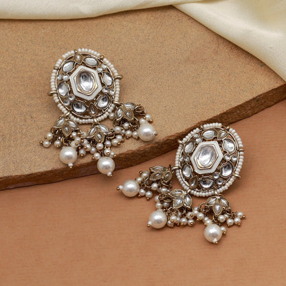 White Color Kundan Earrings (KDE871WHT)