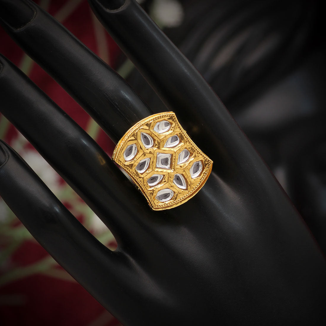 White Color Kundan Ring For Women (KDR110WHT)