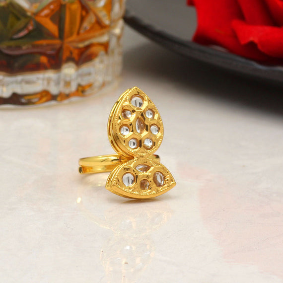 Buy OOMPH Gold Kundan Jada Ring Ethnic Design Adjustable Stylish Latest  Online